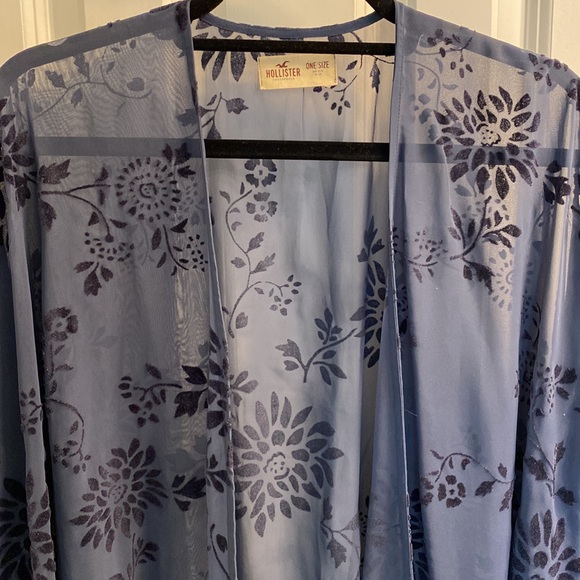 Hollister Navy Floral Fringe Coverup Poncho - Picture 2 of 6